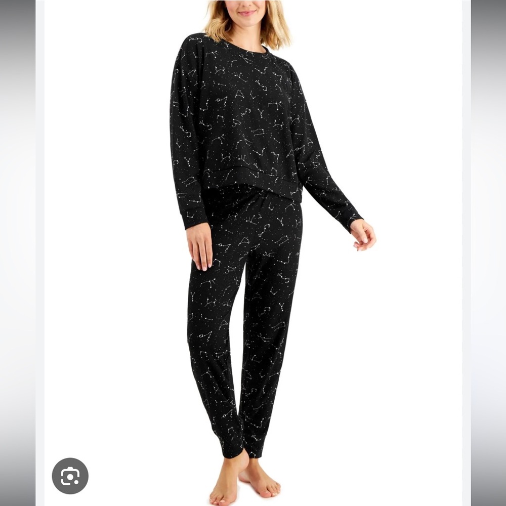 Jenni Womens Long Sleeve Waffle Pajama Top and Jogger Set -Black - Size Medium
